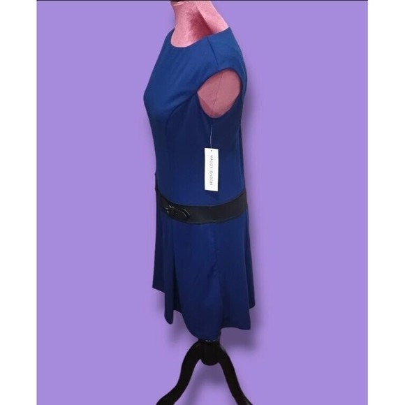 Maggy London Dresses & Skirts - Maggy London Cap Sleeve Womens Size 10 Blue Midi Dress Built-In Black Belt NEW